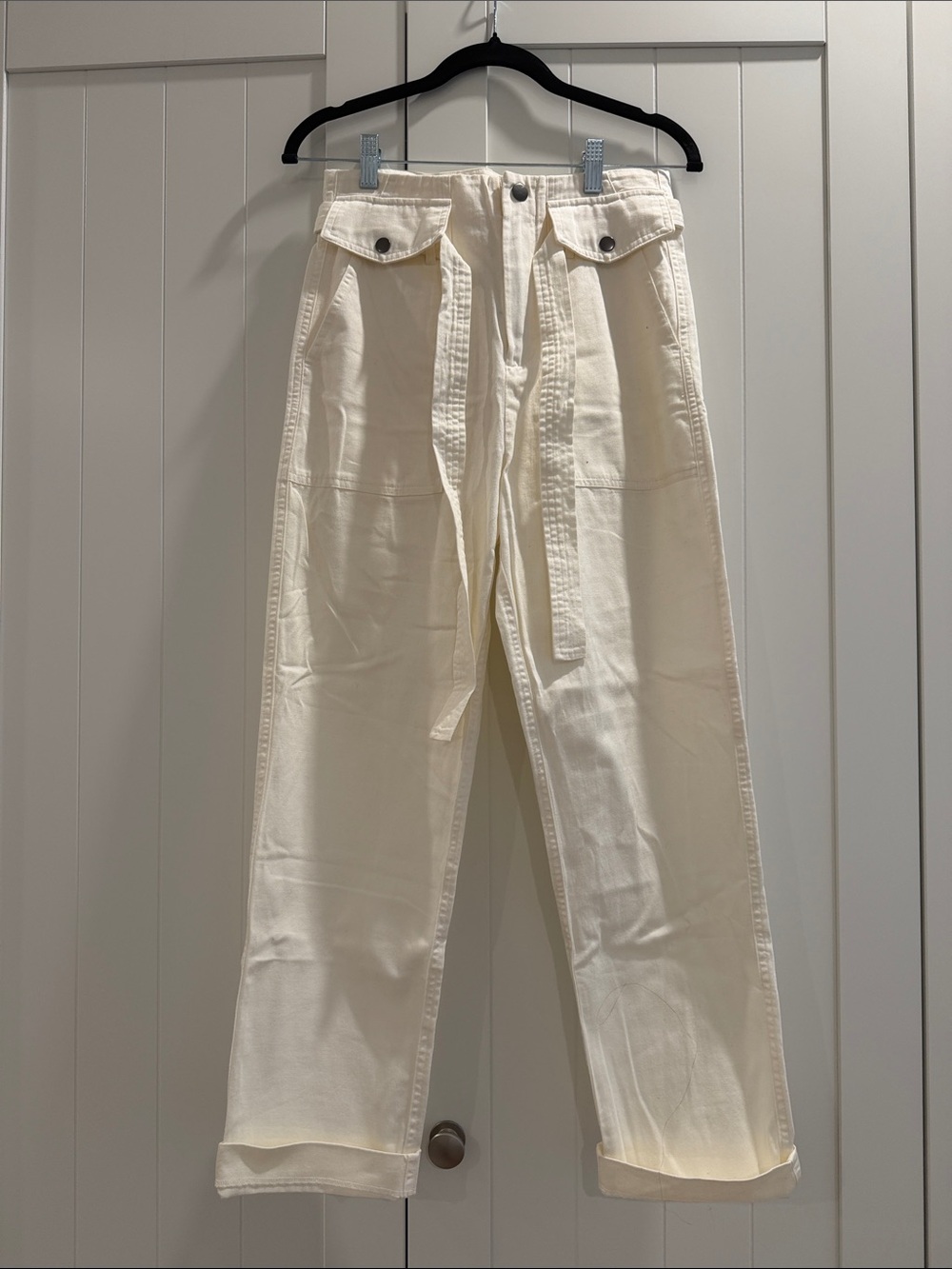 High-Waist Cream Utility Pants with Belt
